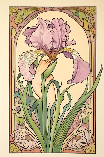 Art Nouveau Mural Painting, Art Nouveau Book Illustration, Art Nouveau Fashion Illustration, Purple Art Nouveau, Lavender Art Nouveau, Art Nouveau 1900, Art Noveau Sketches, Art Nuevo Design, Iris Art Nouveau