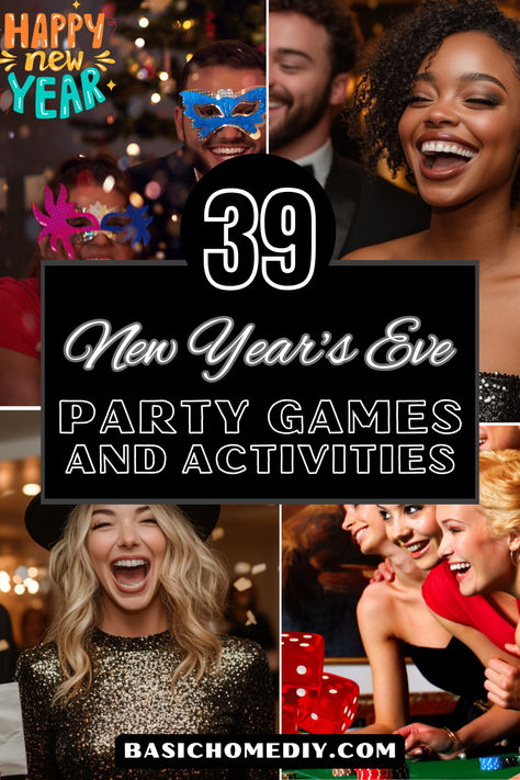 Find 39 fun New Year’s Eve party games and activities for an amazing event. Check out this list of home party game ideas to entertain adults, kids, teens, families, and company! From drinking games for adults to dinner party games, we've got minute-to-win-it challenges, murder mystery games, escape rooms, printable word searches, and interactive games like balloon pop, bingo, and karaoke. These easy NYE games are engaging activities for house parties, seniors, groups, and friends. Drinking Games For New Years Eve, New Years Party Activities Adults, Nye Party Activities For Adults, Nye House Party Ideas Friends, New Year’s Eve Party For Adults, New Years Party Ideas Games, Games For Nye Party, Nye Drinking Games, Party Games New Years Eve