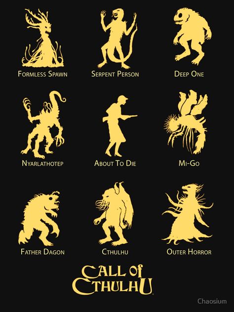 "Call of Cthulhu - Know Your Monsters" T-shirt by Chaosium | Redbubble Cthulhu Mythos Monsters, Female Cthulhu, Dnd Horror, Lovecraftian Art, Dnd Tips, Cthulhu Tattoo, Lovecraft Monsters, Cthulhu Fhtagn, Lovecraft Art