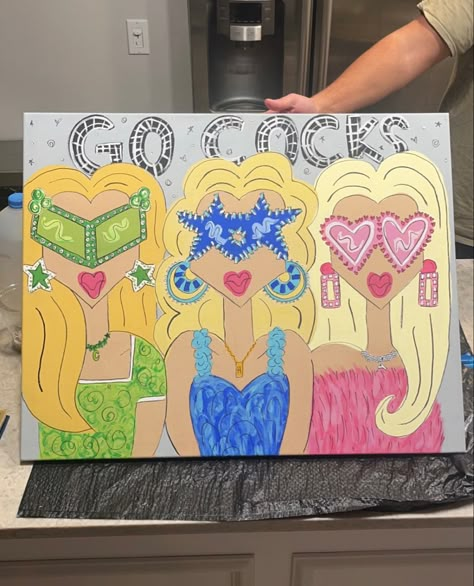 Roommate Canvas Painting, Roommate Painting, College Painting Canvases, Alabama Dorm Room, Gals In Glasses, College Paintings, Dorm Canvas Art, College Canvas Art, Dorm Canvas