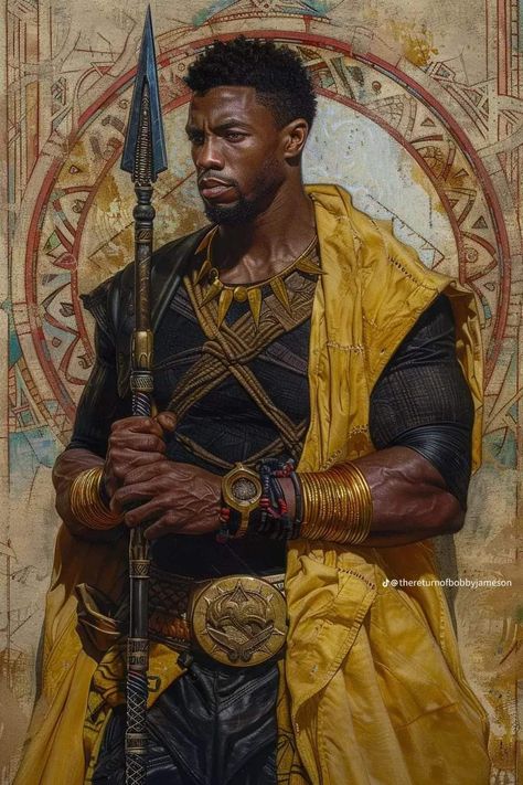 African Warriors Art, Black Art Characters, Killmonger Art, African Warrior Art, African Fantasy Art, Black Fantasy Art, African Superhero, African Warrior, African King