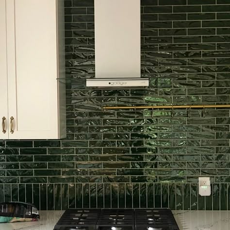 Green Tile Wet Bar, Emerald Green Backsplash, Green Tile Kitchen Backsplash, Green Backsplash Kitchen, Green Tile Kitchen, Green Kitchen Backsplash, Dark Green Tile, Green Tile Backsplash, Olive Green Kitchen