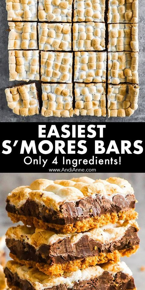 When it comes to S’more Bars, the fewer the ingredients the better. These S’more bars only require four ingredients: Marshmallows, chocolate chips, graham crackers, and butter. Because butter makes everything better. S’more Bars Easy, Rocky Road Smores Bars, Baked Smores Bars, Easy S’mores Bars, Deserts Using Marshmallows, Smores Appetizer, Smores Fudge Bars, S'more Bars Recipe, S’more Desert