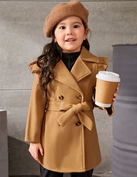 Sleeveless Top Pattern, Girls Coats, Shein Kids, Girls Attire, Belted Coat, Kids Coats, Girl Coat, Kids Outfits Girls, Pea Coat