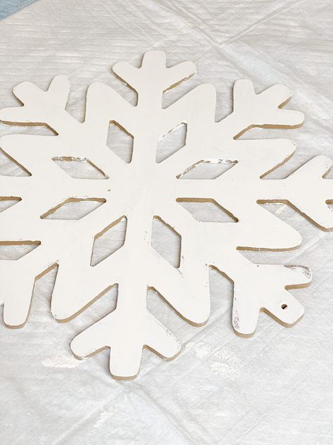 Dollar Tree Snowflake Ornaments - Create Make Decorate with Nikki Snowflake Ornament Christmas Tree, Decorate With Snowflakes, Dollar Tree Snowflakes Diy, Wood Snowflake Ornaments Diy, Snowflake Wood Crafts, Wood Snowflake Decor, Dollar Tree Wooden Snowflake Crafts, Large Wooden Snowflakes Diy, Wood Snowflake Crafts