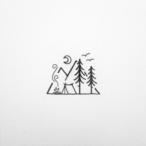 Camping Tattoo, Mountain Tattoo, Desenho Tattoo, Nature Tattoos, Doodle Drawings, Tiny Tattoos, Cute Doodles, Future Tattoos, Cute Tattoos