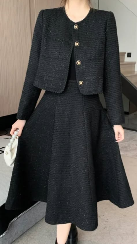 I stumbled upon this stunning High-Quality French Two Piece Set, and I can't stop thinking about it!   The tweed fabric and chic O-neck jacket paired with the high-waisted skirt are perfect for autumn.   It’s so versatile; I can picture myself wearing it to brunch or a cozy evening out.   What do you think? Would you rock this look? Let me know in the comments! ✨   #FashionInspo #TweedSet #AutumnStyle #OOTD #ChicFashion Hijabi Tweed Outfit, Tweed Skirt Outfit, Style With Skirt, Pencil Dress Outfit, Tweed Jacket Style, Tweed Jacket Outfit, Tweed Jacket And Skirt, Tweed Outfit, Tweed Set