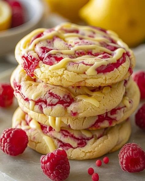 White Chocolate Lemon Raspberry Cookies - Delicious Recipe - optimal recipes Lemon Raspberry Cookies Recipe, Lemon Raspberry Cookies, Optimal Recipes, Raspberry Cookie Recipes, Cookies Lemon, Chocolate Lemon, White Chocolate Recipes, Fruity Treats, Raspberry Cookies