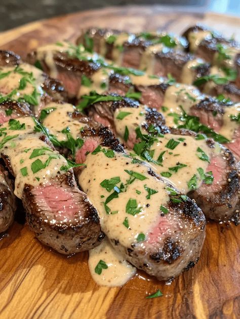 Savory Steak with Garlic Cream Sauce – A Delicious Restaurant-Quality Meal at Home - Sanepe Recipes Pesto Steak Recipe, Hanging Steak Recipes, Steak Garlic Cream Sauce, Crab And Steak Dinner, At Home Date Night Dinner Ideas, Steak Presentation Ideas, Thinly Sliced Ribeye Steak Recipes, Garlic Sauce For Steak, Healthy Steak Dinner Recipes