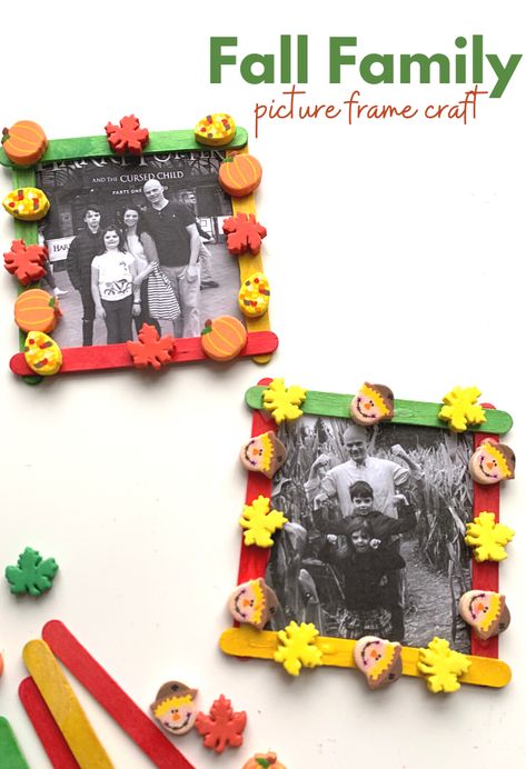 Family Picture Frame Craft - No Time For Flash Cards Thanksgiving Frame Craft, Pumpkin Picture Frame, Family Picture Craft Preschool, Fall Picture Frame Crafts, Family Crafts For Preschoolers, Family Crafts For Toddlers, Family Photo Frame Ideas, Fall Picture Frame, Photo Frame Ideas