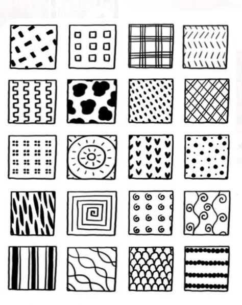 Easy Art Patterns, Fun Patterns To Draw Doodles, Pattern Art Simple, Cute Easy Patterns To Draw, Square Doodles Ideas, Motif Graphisme Simple, Doodle Pattern Ideas, Drawing Ideas Easy Doodles Pattern Simple, Abstract Doodles Simple