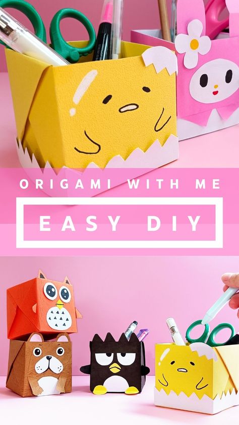 Paper Craft tutorial/How to Make Paper Pen Holder / DIY DESK ORGANIZER for School / Easy Paper Craft for School/Origami Pen Holder /Origami Pencil Holder / Origami Pen box / DIY paper pen holder / Easy Origami box tutorial /Easy Crafts for Kids / Pencil Holder / Paper Pencil Stand / DIY Desk Organizer | Paper Crafts for Beginners /Paper Stand Tutorial /癒される 簡単折り紙 ペンスタンド:ぐでたま Diy Paper Pencil Holder, Origami Pen Holder, Pencil Stand Craft, Diy Cartoon Box Paper Crafts, Pencil Stand Diy, Paper Craft Pencil Holder, Origami Desk Organizer, Paper Craft For School, Pen Stand Diy Creative