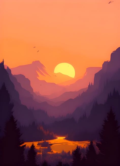 https://www.redbubble.com/i/wood-print/Discover-the-Charm-and-Elegance-of-Our-Minimalist-Landscape-Mountain-View-Sunrise-Print-Collection/138106112.EZ4MB?asc=u Sunset Landscape Illustration, Sunrise And Sunset Paintings, Watercolor Art Sunrise, Mountain Sunset Illustration, Mountains At Sunset, Drawing Mountains Landscapes, Mountain Sunset Drawing, Sunrise Graphic Design, Sunrise Mountain Painting