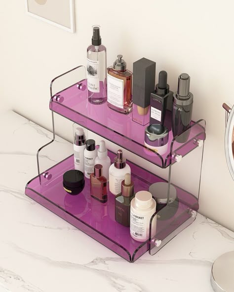 Vaporwave Room, Apricot Orange, Acrylic Furniture, Make Up Organiser, Cosmetic Bottles, Rich Purple, Dream House Decor, Plexus Products, Shop Decoration