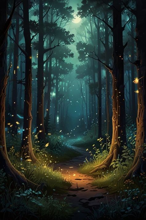 Magical Forest Illustration, Magical Reference, Enchanted Forest Illustration, Forest Fireflies, Circus Images, Black Butler Book Of Circus, Yellow Dock, Circus Wallpaper, Black Elderberry