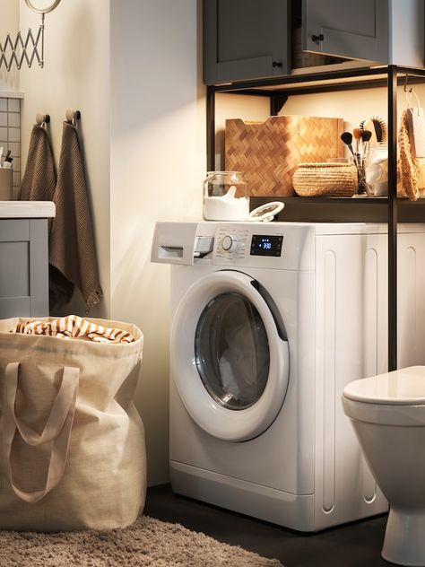 Ikea Laundry, Laundry Inspiration, Furniture Sets Design, Ikea Italia, Compact Laundry, Serene Bathroom, Laundry Solutions, Ikea Bathroom, Bathroom Furniture Sets