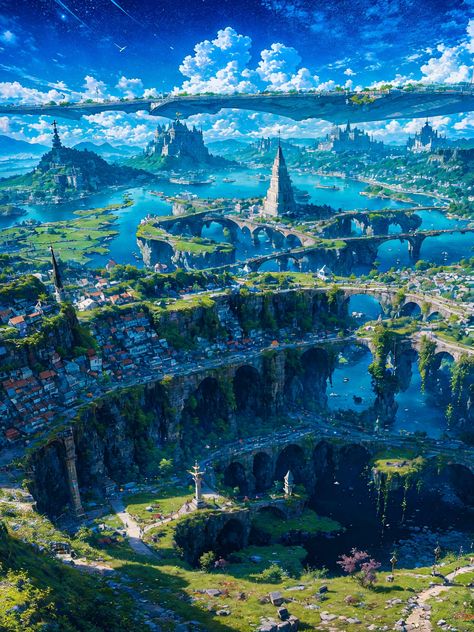 Fantasy World Landscapes, Fantasy City Art, Fantasy World Art, Fantasy Landscape Art, Rpg World, Fantasy Cities, Sci Fi Landscape, Sky City, Landscape Concept