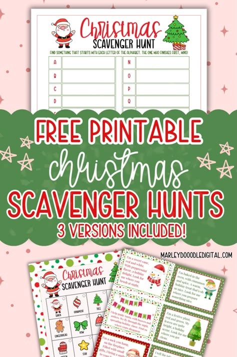 Bring the fun of a scavenger hunt to your Christmas celebration with these free printable clues! With 3 versions to choose from—24 clue cards, picture-word cards for younger kids, and a challenging hunt for older children—these scavenger hunts are perfect for keeping kids entertained on Christmas morning, at a holiday party, or during family gatherings. Download your free printables now! Christmas Hunt Clues, Scavenger Hunt Clues Christmas, Christmas Eve Scavenger Hunt For Kids, Christmas Morning Scavenger Hunt Clues, Christmas Family Scavenger Hunt, Christmas Scavenger Hunt For Adults Free, Christmas Indoor Scavenger Hunt For Kids, Christmas Scavenger Hunt Clues Free, Scavenger Hunt Christmas Clues