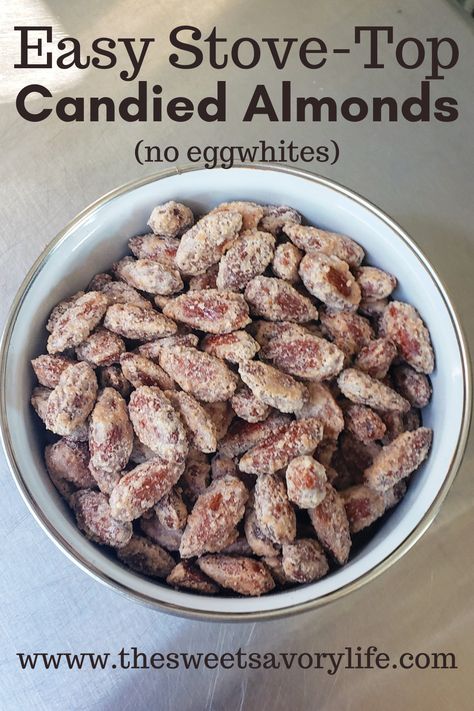 Candied Nuts Easy Stove Top, Sweet Almonds Recipe, Sweet And Salty Almonds, Easy Almond Recipes, Candied Almonds Recipe Easy, Sugar Almonds Recipe, Things To Make With Almonds, Almond Recipes Savory, Candied Almonds Stovetop