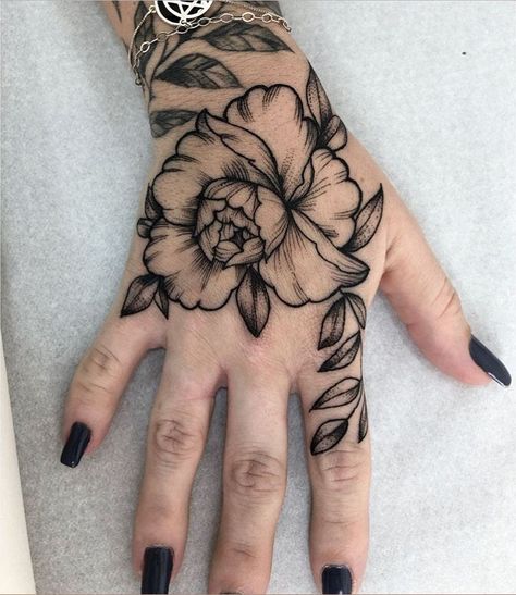 Flower On Hand Tattoo For Women, Full Hand Flower Tattoo, Wrist Floral Tattoos For Women, Small Hand Flower Tattoos, Dainty Flower Hand Tattoo, Floral Thumb Tattoos, Elbow Tattoos For Women Traditional, Hand Tattoos Floral, Hand Flower Tattoos For Women