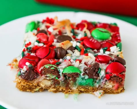 Christmas Magic Cookie Bars • Love From The Oven Magic Cookie Bar Recipe, Christmas Cookie Bars, Christmas Cookie Swap, Easy Holiday Treats, Love From The Oven, Magic Cookie Bars, Christmas Foods, Crinkle Cookies, Cookie Bar Recipes