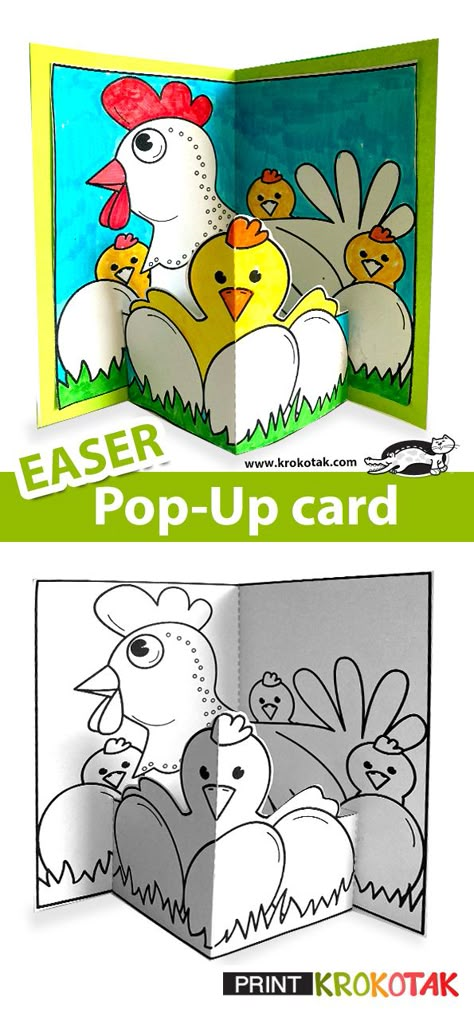 Easter pop-up card Spring Crafts For Kids Printable, Easter Card For Kids, Easter Pop Up Cards, Easter Bunnies Crafts, School Easter Crafts, Easter Art For Kids, Easter Card Craft, Spring Paper Crafts, Easy Easter Cards