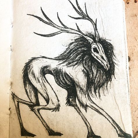 I drew a thing. #art #darkart #drawing #illustration #penart #wendigo #inkdrawing #inkart #monster #monsterart Ghoul Drawing Monster, Fantasy Monster Drawing, Gore Monster Art, Wendigo Head Drawing, Realistic Monster Drawing, Skin Walker Drawing, Windigo Reference Drawing, Skin Walker Art, Creepy Animal Drawings