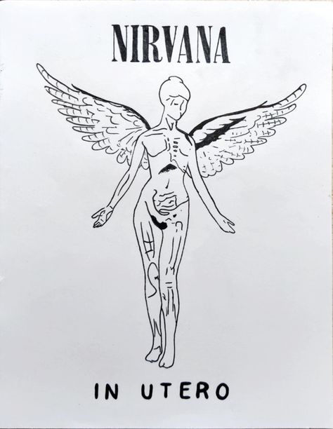 IN UTERO Inutero Nirvana Tattoo, Nirvana Angel Drawing, Nirvana In Utero Drawing, In Utero Painting, In Utero Drawing, In Utero Tattoo, Nerd Core, Nirvana Tattoo, Nirvana In Utero