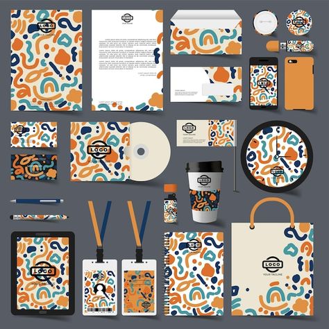 Free vector stationery design set in edi... | Free Vector #Freepik #freevector #presentation-folder #page-layout #page-template #business-folder Stationary Graphic Design, Stationary Business Ideas, Folder Design Ideas, Stationary Set Design, Folders Design, Designer Presentation, Stationery Set Design, Brand Patterns, Business Folder