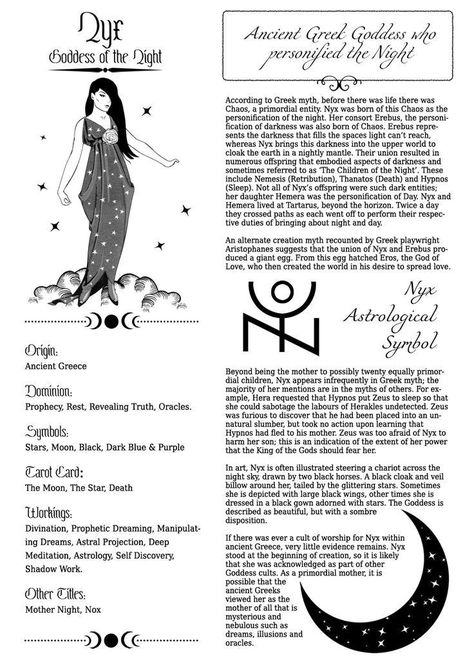 Nyx Moon Goddess, Goddess Nyx Symbol, Goddess Of Night Tattoo, Nyx Symbol Greek Mythology, Nyx Goddess Cheat Sheet, Nyx The Goddess Of Night, Nyx Greek Goddess Tattoo, Nyx Night Goddess, Nyx Tattoo Goddesses Greek Mythology