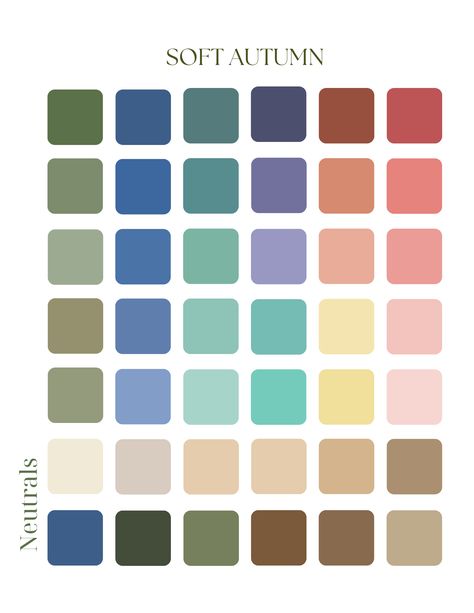 Soft Autumn: the guide to color, style, & make-up — ColorBook Soft Tone Color Palette, Elemental Colour, Soft Autumn Skin Color Palette, Soft Autumn Colour Analysis, Complete Color Palette, Soft Autumn Color Season, Tonal Color Palette, Soft Autumn Color Palette Analysis, Soft Autumn Color Combinations