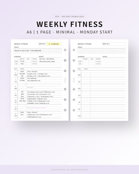 Workout Tracker Printable Workout Planner Ideas, Workout Log Printable, Workout Tracker Printable, Fitness Calendar, Fitness Journal Printable, Weekly Fitness Planner, Exercise Journal, Training Journal, Fitness Planner Free