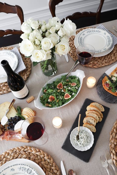 3 Ways to Host a Dinner Party in Style | The Everygirl Informal Dinner Table Setting, Hosting Meals Dinner Parties, Host A Dinner Party At Home, Hosting Astethic, Hosting Set Up, Bridal Dinner Party Ideas, Simple Dinner Party Table, Birthday Dinner Party Aesthetic, Serving Dishes For Entertaining