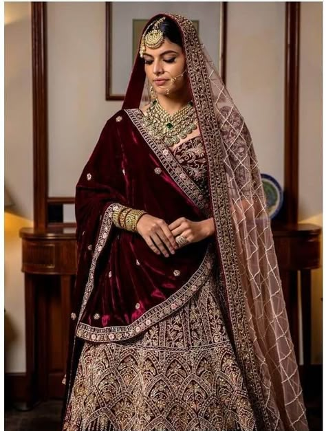 18+ Gorgeous Bridal Lehenga With Double Dupatta - ShaadiWish Red Velvet Dupatta Bride, How To Drape Double Dupatta On Lehenga, Double Dupatta Lehenga Draping Bridal, Double Duppata Bridal Lehenga Pakistani, Bridal Lehenga With Velvet Dupatta, 2 Dupatta Bridal Lehenga, Velvet Dupatta Bridal Lehenga, How To Drape Velvet Dupatta On Lehenga, Double Duppta Lehnga Bride