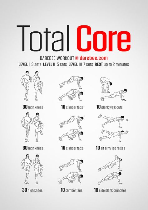 Total Core Workout Core Burning Workout, Darebee Workout, Exercises For Beginners, Beginner Workouts, Muscle Abdominal, Ab Workout Men, Kickboxing Workout, Kettlebell Training, Nutrition Diet