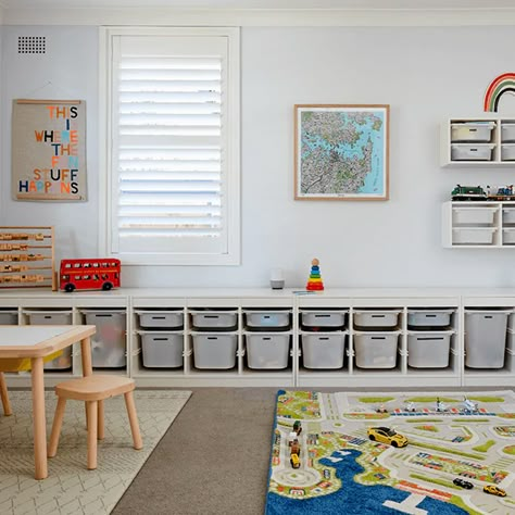 Jen Bishop | IKEA Virtual Open Home - IKEA Activity Room Design, Toy Room Storage Ideas, Activity Room Ideas, Playroom Ikea, Trofast Ikea, Ikea Playroom, Alcove Ideas, Playing Room, Ikea Trofast