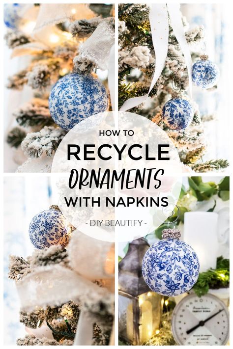 Old Patterns Crafts Ideas, Decorating Clear Christmas Ornaments, Crafts With Old Christmas Ornaments, See Christmas Ornaments, Paper Napkin Ornaments, Wallpaper Ornaments Diy, Repurposing Christmas Ornaments, Trending Ornaments 2023, Handmade Christmas Ornaments Diy How To Make