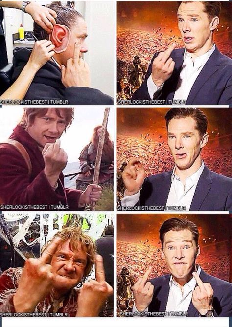 Benedict Cumberbatch and Martin Freeman Ping a flip off contest. Martin Freeman Flipping Off, Benedict Cumberbatch Martin Freeman, Martin Freeman And Benedict Cumberbatch, Benedict Cumberbatch And Martin Freeman, Martin Freeman Funny, Flipping Off, Sherlock Holmes Series, Flip Off, Danny Ocean