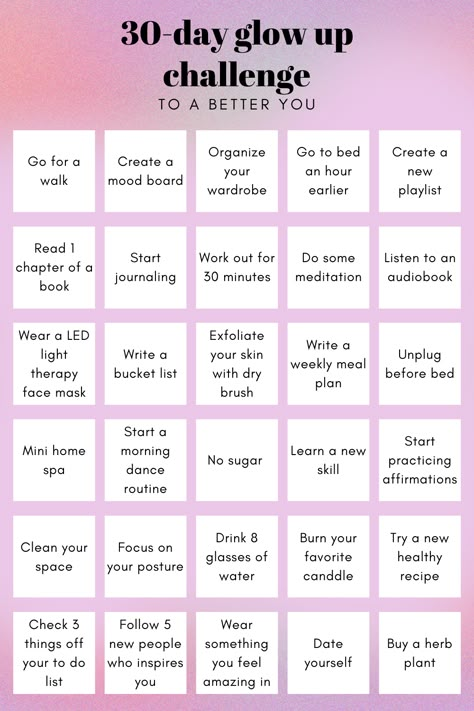 Glow Up Checklist 30 Day, 30 Day Glowup Challenge, Planing Ideas For Day, 30 Days Challenge Glow Up, 6 Week Glow Up Challenge, Pinterest 30 Day Challenge, 2 Month Glow Up Plan, 50 Day Glow Up Challenge, 30 Glow Up Challenge