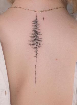 Hip Tree Tattoos Women, Tree Spinal Tattoo, Spine Tree Tattoos For Women, Tiny Forest Tattoo, Pine Tree Tattoo Women, Spine Tattoos For Women Tree, Delicate Tree Tattoos For Women, Tree Hip Tattoos Women, Tree Tattoo On Spine