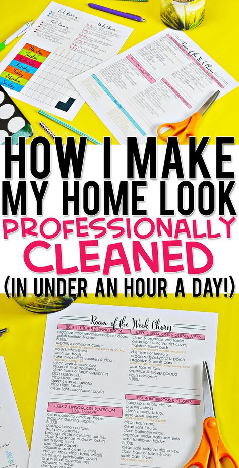 Great tips for making your home look professionally cleaned... includes free colorful printable weekly cleaning schedule! The checklist makes the perfect routine for a working mom or stay at home mom. || Homemaking Hacks || Secrets to a clean home Weekly Cleaning Schedule For Working Women, Monthly Deep Cleaning Schedule Free Printable, Cleaning Schedule For Working Women, Fly Lady Cleaning Schedule, Homemaking Hacks, Free Printable Cleaning Schedule, Perfect Routine, Fly Lady, Cleaning Schedules