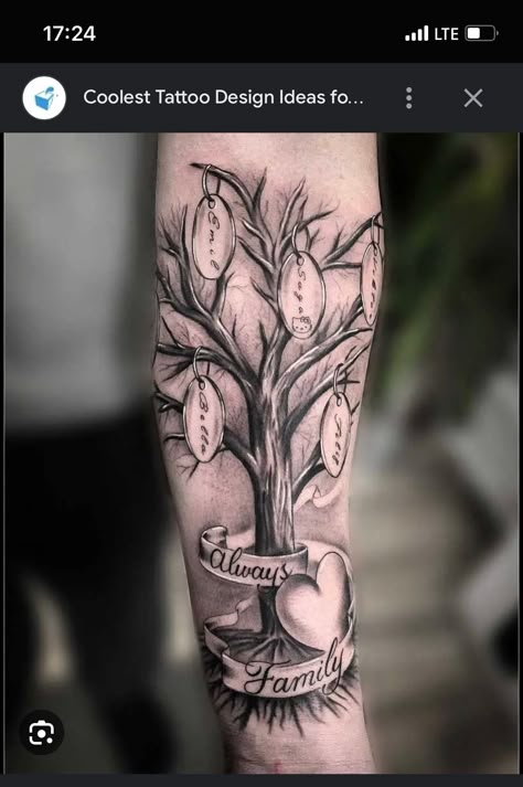 Family Tree Tattoos, Tattoos Representing Family, Grandfather Tattoo, Family Name Tattoos, Tree Tattoo Forearm, Family Tattoos For Men, Tree Tattoo Men, Family Tree Tattoo, Family Tattoo Designs