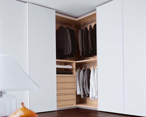 Wardrobe Corner Design, Corner Closet Ideas, L Shape Wardrobe Design, Fitted Wardrobe Interiors, Wardrobe Corner, Corner Wardrobe Closet, Corner Closet, Fitted Bedroom Furniture, Corner Wardrobe