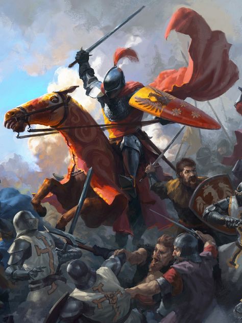 Battle of Grunwald 1410. In the middle Zawisza Czarny charging on Teutonic Knights. Battle Of Grunwald, Group Of Knights, Teutonic Knights, Crusader Knight, Historical Warriors, Heroic Fantasy, Fantasy Battle, Knight Art, On Horseback