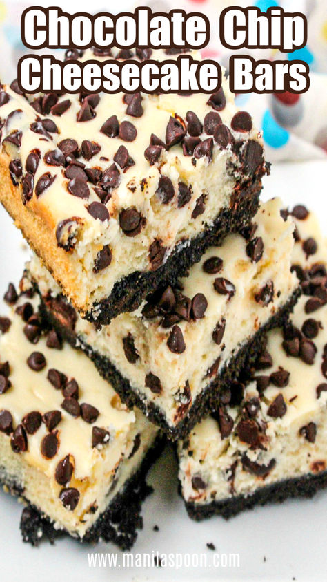 Cheesecake Chocolate Chip Bars, Chocolate Chip Cheesecake Bars Easy, Oreo Chocolate Chip Cheesecake Bars, Chocolate Cheesecake Bars 9x13, Choc Chip Cheesecake Bars, Chocolate Chip Cheesecake Bites, Easy Cheesecake Bars No Bake, Chocolate Chip Cheesecake Cake, Chocolate Chip Cheesecake Recipes Easy