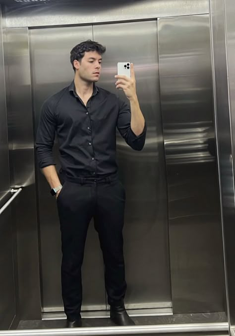 All Black Dress Outfit, Dinner Outfit Men, Black Shirt Outfit Men, Prom Outfits For Guys, Black Shirt Outfits, Prom Men, Black Outfit Men, Shirt Outfit Men, Trendy Boy Outfits