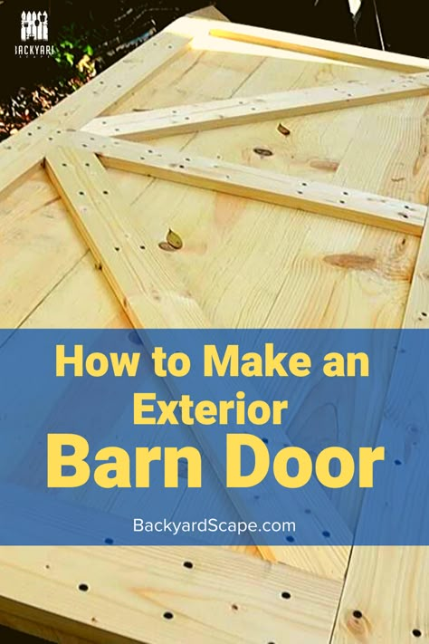 Need an exterior door and want to use a barn door? We'll walk you through step by step on how to make an exterior barn door. Barn Door On Barn, Sliding Barn Door Exterior, Exterior Sliding Barn Door Plans, Exterior Barn Door Plans, Building Outdoor Barn Doors, 4x8 Barn Door, How To Build A Shed Door, How To Make A Garage Door, Making An Exterior Door