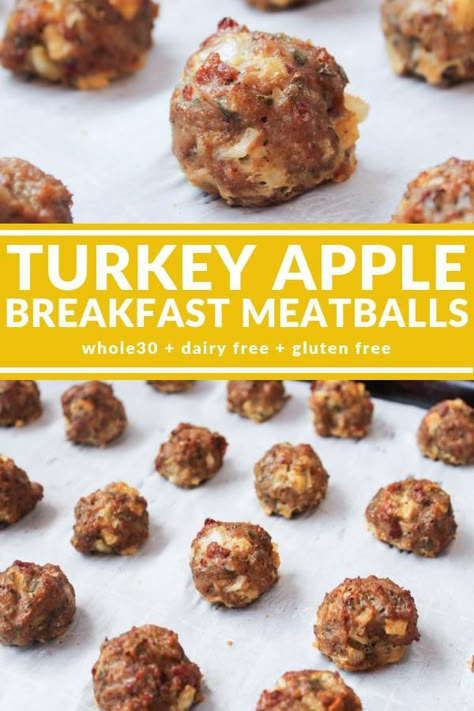 These Turkey Apple Breakfast Meatballs are a yummy mix of sweet and savory. They're baked, good for you, and delicious for meal prep! Breakfast Meatballs, Turkey Apple, Apple Breakfast, Baked Good, Whole 30 Breakfast, Minced Meat, Paleo Breakfast, Easy Soup Recipes, Eating Recipes