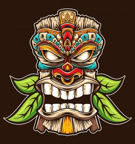 Tiki mask vector | Premium Vector #Freepik #vector #logo #icon #cartoon #drawing Mascaras Tiki, Tiki Logo, Tiki Artwork, Totem Tiki, Deco Surf, Tiki Tattoo, Tiki Faces, Tiki Man, Totem Tattoo