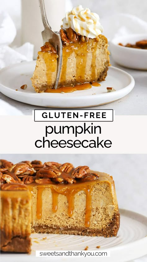 Thanksgiving Recipes Dessert Gluten Free, Spooky Desserts Gluten Free, Gluten Free Pumpkin Pie Cheesecake, Gluten Free Pumpkin Pie With Premade Crust, Fall Recipes Dessert Gluten Free, Gluten Free Pumpkin Cheesecake Recipe, Gluten Free Autumn Desserts, Gf Pumpkin Bars Gluten Free, Fall Dessert Gluten Free